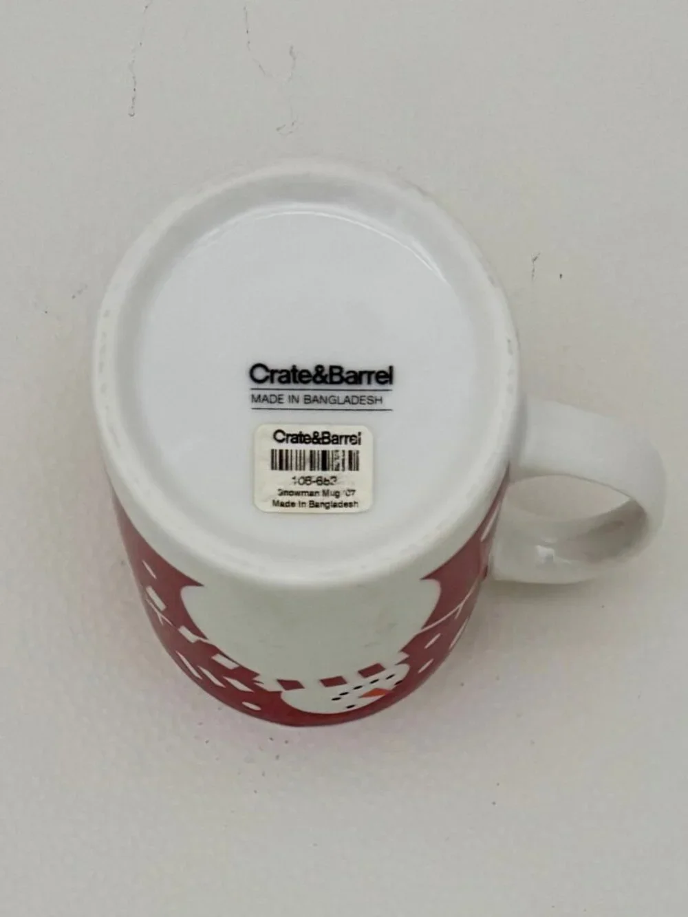 Crate & Barrel Snowman Christmas Holiday Winter Red & White Mug 12oz, MINT!